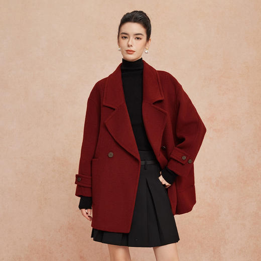 QH926斯尔丽2025新款韩版廓形慵懒风一手长女式羊毛大衣 商品图0