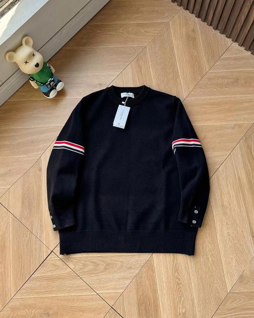 D112043圆领袖臂彩条4色针织毛衣男女情侣款套头毛衣 商品图6