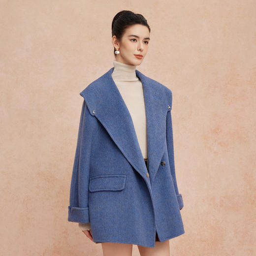 QH934斯尔丽25秋冬新品大翻领双面呢双色减龄含羊绒轻薄H型羊毛大衣 商品图2