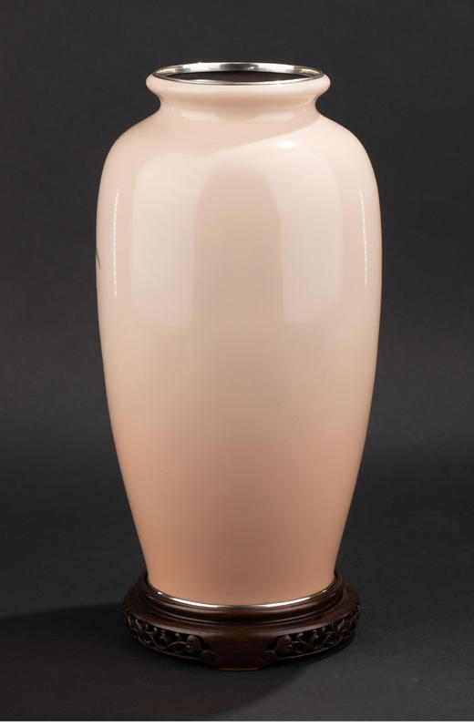 独角鹿西洋古董20世纪日本昭和时期七宝烧巨匠安藤重兵卫出品「橙」主题纯银胎七宝烧赏瓶 带原木盒 商品图2