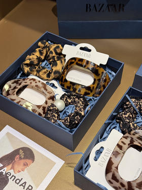正品礼盒豹纹扁平夹＋发套四件套