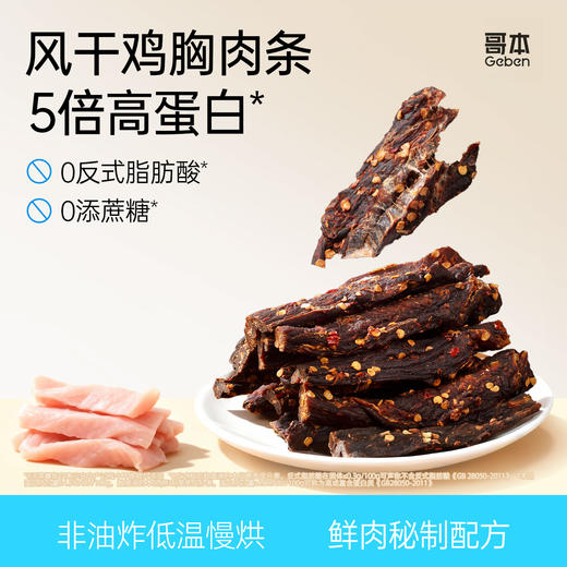 哥本享轻风干鸡胸肉条 3斤鸡胸肉出一斤肉干 高蛋白控碳水 0蔗糖添加 0反式脂肪酸 每罐100g 商品图0