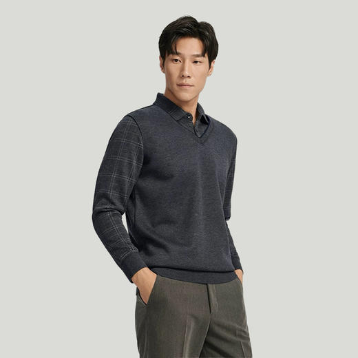 老爺車LAOYECHE男士保暖内衣加绒假两件长袖衬衫中青年大码加绒加厚男羊毛衫SS492 商品图4