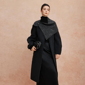 QH946斯尔丽2025新款含羊绒设计感亮片套头围巾松弛老钱风高级出片大衣