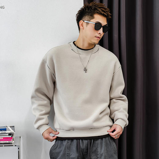 徐太浪【帅气涂鸦 非假两件】加绒卫衣男秋冬款休闲内搭打底衫上衣 商品图0