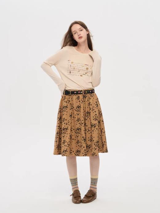 local tag/lt25awk09/丰收祝福手写信 复古印花基础长袖圆领T恤上衣 商品图2