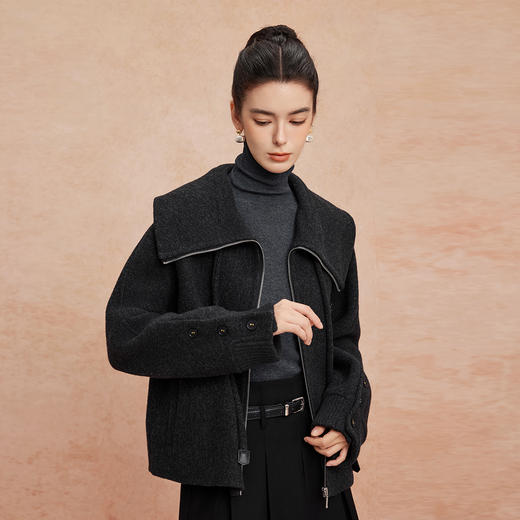 QH932斯尔丽25新款轻薄保暖性强韩版廓形简洁大方大翻领减龄短大衣 商品图5