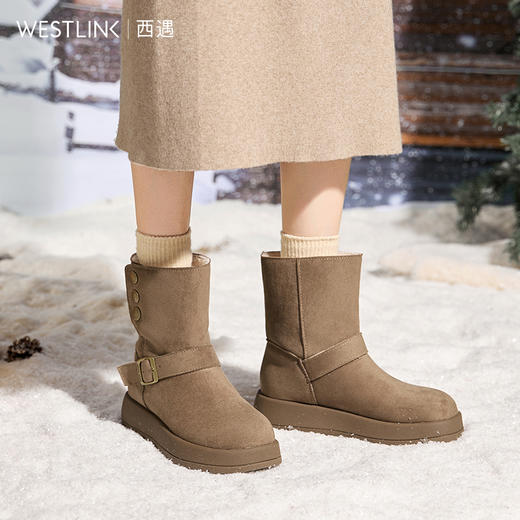 西遇厚底雪地靴女新款冬季两穿英伦马丁靴加厚加绒保暖棉鞋子V2457333 商品图1
