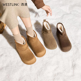 西遇勃肯雪地靴女新款冬季复古厚底外穿保暖加绒棉鞋圆头短靴V2457332