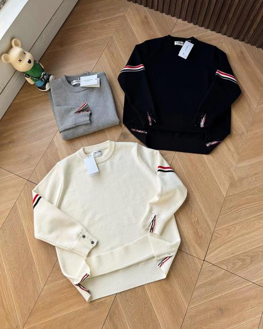 D112043圆领袖臂彩条4色针织毛衣男女情侣款套头毛衣 商品图2