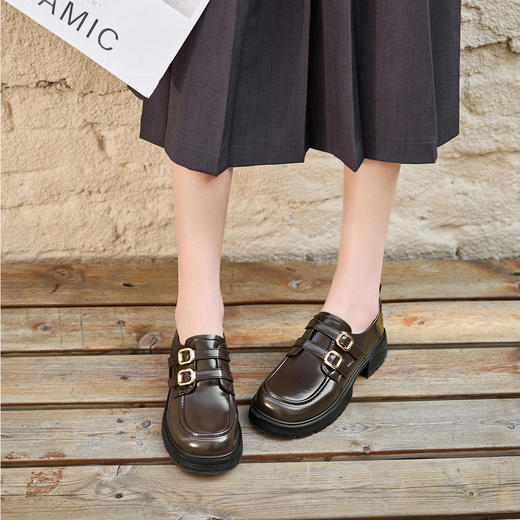 西遇英伦小皮鞋女新款学院风玛丽珍深口单鞋厚底乐福鞋D0046352 商品图1