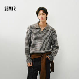 森马毛衫男冬季条纹POLO毛衣2025新款花纱复古提花情侣针织衫宽松