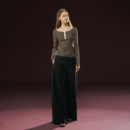 Ariseism 美式复古设计感修身条纹长袖T恤女秋季新款上衣 商品图3