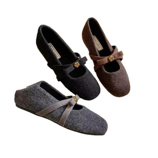 贵气山茶花~ 蝴蝶结金扣内增高加绒毛呢玛丽珍鞋 商品图4