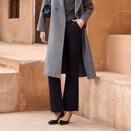 半身缘女裤 秋季修身莫代尔高腰松紧腰喇叭裤253202M10320034 商品图0