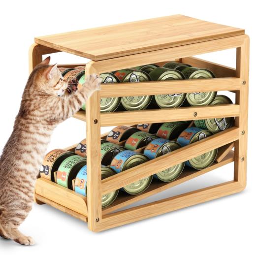 竹制猫粮罐头收纳架 宠物罐头收纳 适用于3盎司或5.5盎司罐头 商品图0