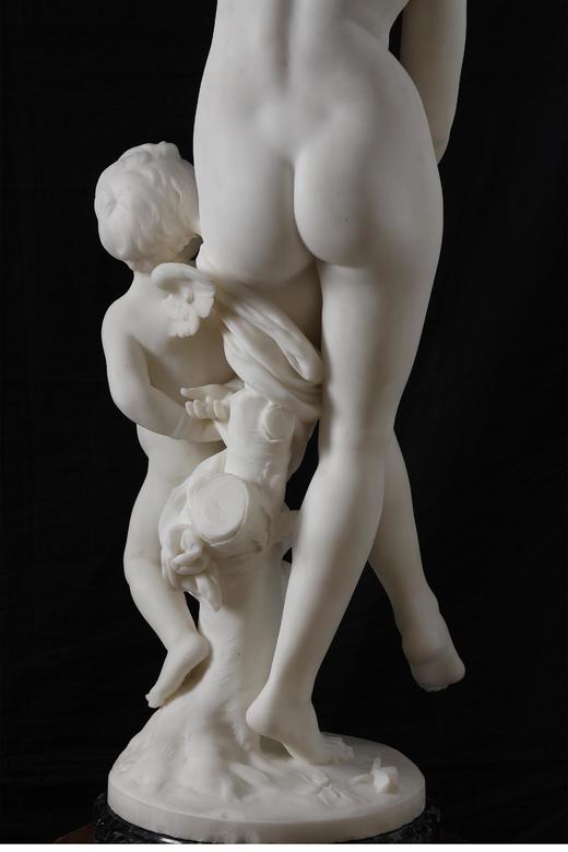 独角鹿西洋古董1890年代法国雕塑家Émile Boisseau签名出品卡拉拉大理石雕塑「维纳斯与丘比特Venus and Amor」 商品图8