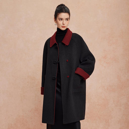 QH923斯尔丽25新款双面双色轻国风H身形盘扣简洁大方OL通勤羊毛大衣 商品图2
