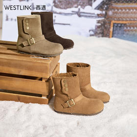 西遇加绒雪地靴女新款冬季保暖两穿短筒棉鞋内增高勃肯短靴子V2457328