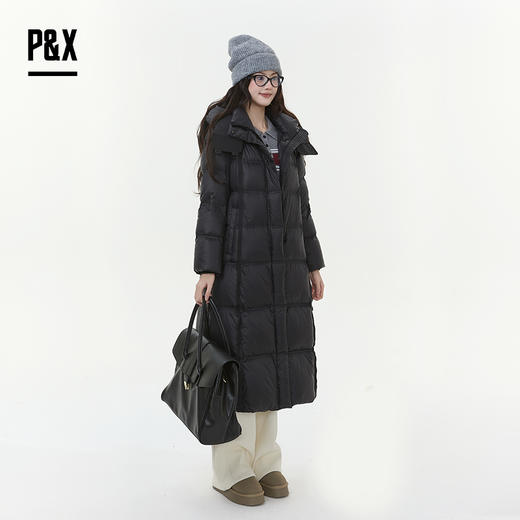 P&X设计师女装2025冬季加厚合体收腰长款羽绒服825424069 黑色 商品图3