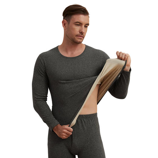 【GZ】无忧购秋冬季男士羊绒德绒修身打底保暖内衣套装加厚磨毛轻薄秋衣秋裤（截单后3-5天发货) 商品图3