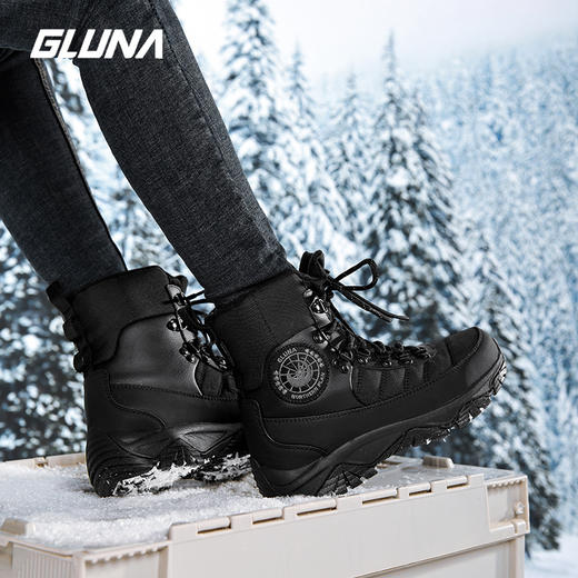 GLUNA哥鲁纳冬季高帮防水雪地靴加绒保暖防滑防寒户外休闲徒步中筒加厚89893 商品图6