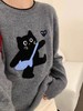 D112041宽松慵懒立体黑色小猫图案圆领毛衣针织衫 商品缩略图8