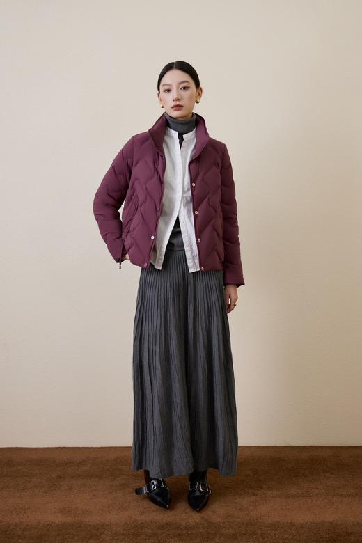 伯妮斯茵 | 简约通勤 短款立领白鸭绒羽绒服 波浪绗缝工艺 轻盈保暖 日常通勤款 SZ6R20 魏紫色 商品图1