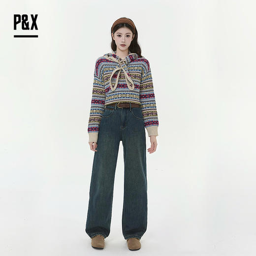 P&X设计师女装2025冬季加绒加厚萝卜型牛仔长裤825410163 蓝色 商品图4