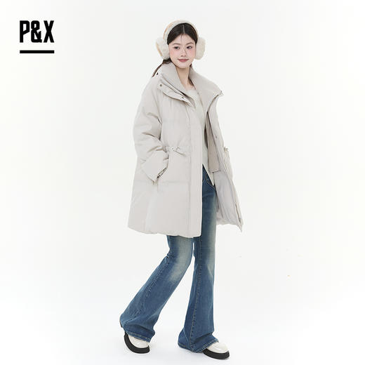 P&X设计师女装2025冬季收腰温柔保暖中长款羽绒服825424059 杏色 商品图2
