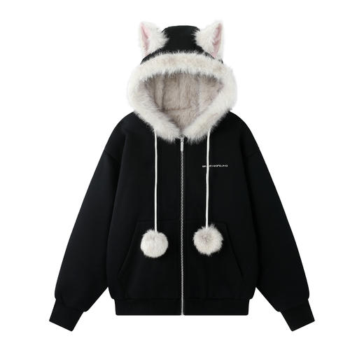 BJHG不计后果座山雕美式卫衣女款冬新款加绒保暖连帽拉链外套上衣 商品图4