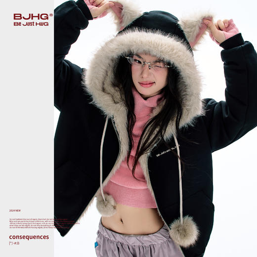 BJHG不计后果座山雕美式卫衣女款冬新款加绒保暖连帽拉链外套上衣 商品图3