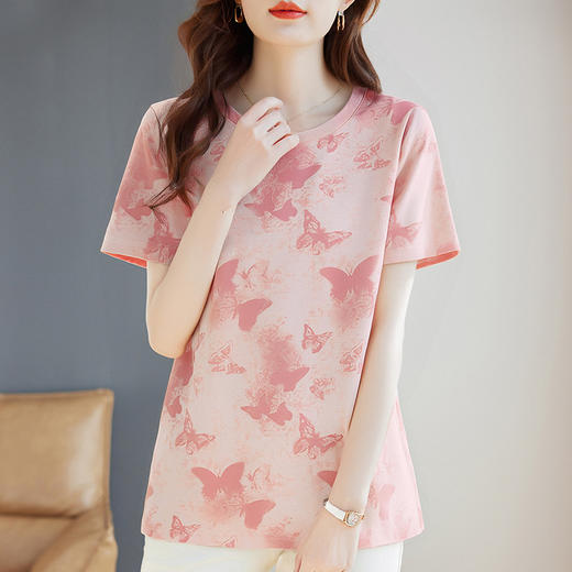 冰丝短袖t恤女士夏装新款时尚洋气小衫大码印花上衣中长款打底衫 商品图3