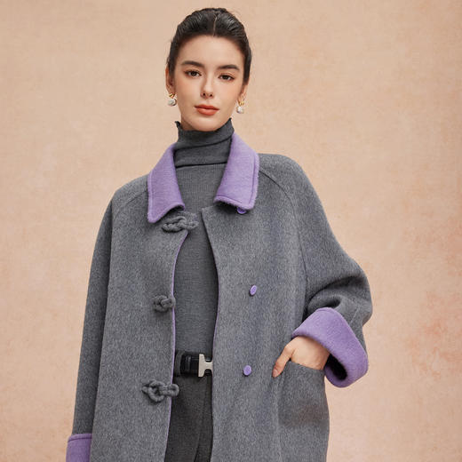 QH923斯尔丽25新款双面双色轻国风H身形盘扣简洁大方OL通勤羊毛大衣 商品图9