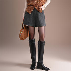 「自」全新升级【铂金会员146/天猫189/差价43】(04708)洛诗琳时尚高腰显瘦毛呢短裤2025秋冬新款气质通勤阔腿裤女