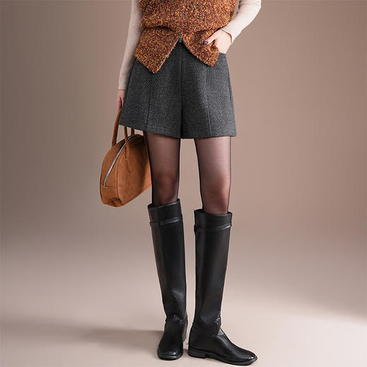「自」全新升级【铂金会员146/天猫189/差价43】(04708)洛诗琳时尚高腰显瘦毛呢短裤2025秋冬新款气质通勤阔腿裤女 商品图0