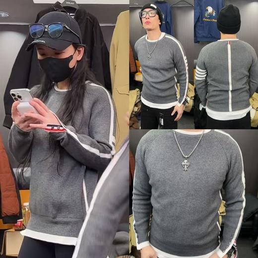 T*B三条杠撞色圆领长袖上衣 商品图0