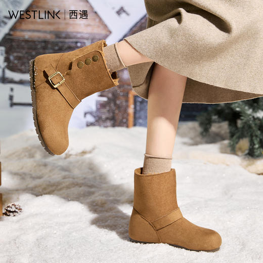 西遇加绒雪地靴女新款冬季保暖两穿短筒棉鞋内增高勃肯短靴子V2457328 商品图3