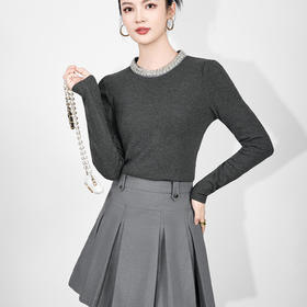 「高货wl」全新升级【铂金会员183/天猫249/差价66】(03615)洛诗琳抓绒坑条针织上衣2025秋冬气质亮片钉珠圆领打底衫