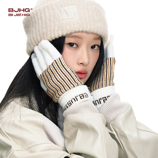 BJHG不计后果条纹提花撞色手套男女同款冬季仿羊绒加绒加厚可触屏 商品图2