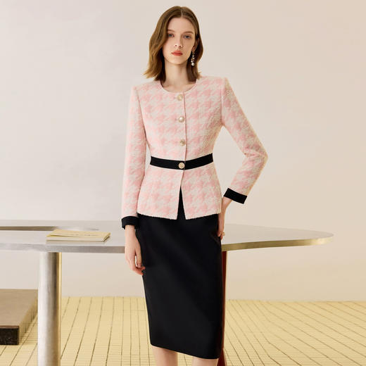 IWY/职业套裙女粉色千鸟格小香风西装套装轻奢女神范撞色高级感秋冬外套25C842+WS0128 商品图2