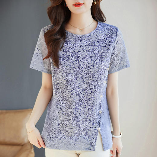 短袖蕾丝上衣女2025年夏季新款大码女装女士t恤宽松漂亮小衫高级 商品图1