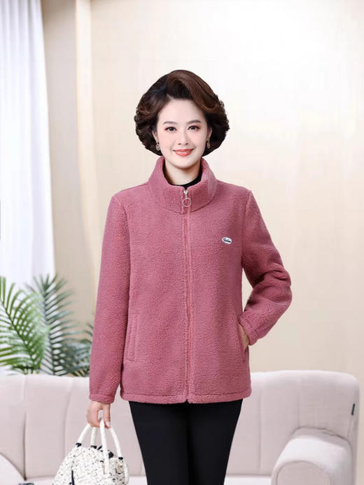 外套卫衣秋冬女开衫宽松加绒加厚洋气减龄中老年羊羔绒颗粒绒上衣中老年外套 商品图1