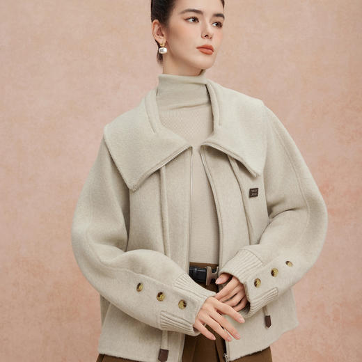 QH932斯尔丽25新款轻薄保暖性强韩版廓形简洁大方大翻领减龄短大衣 商品图4