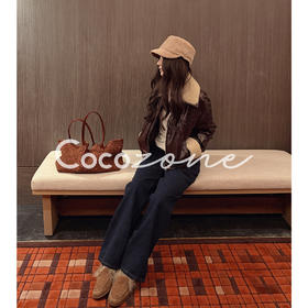 COCO ZONE 刘 一一“流光皮衣”90白鹅绒绵羊皮翻领皮衣CD2A2938