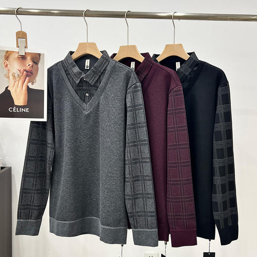 老爺車LAOYECHE男士保暖内衣加绒假两件长袖衬衫中青年大码加绒加厚男羊毛衫SS492 商品图0