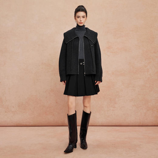 QH932斯尔丽25新款轻薄保暖性强韩版廓形简洁大方大翻领减龄短大衣 商品图8