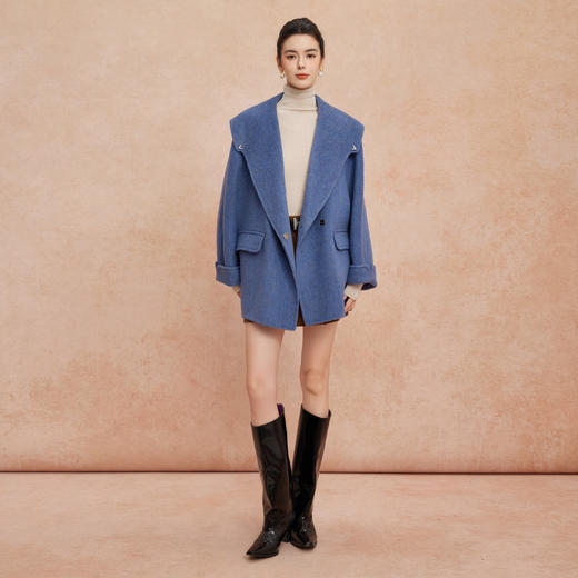 QH934斯尔丽25秋冬新品大翻领双面呢双色减龄含羊绒轻薄H型羊毛大衣 商品图3