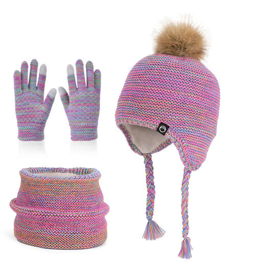 儿童帽子围脖手套三件套冬季男女宝宝户外加绒男宝女宝护耳帽冬季 商品图4