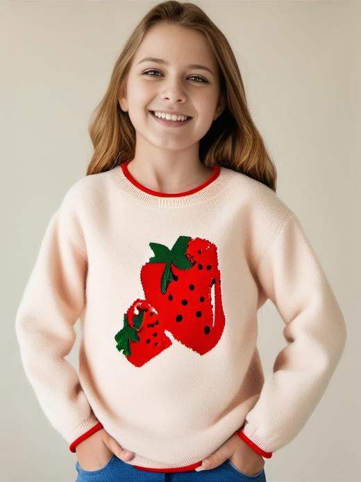 🎁【满赠活动】MOKA莫卡儿童羊绒衫 心情系列莓烦恼（电脑嵌花撞色边套头衫） 商品图0